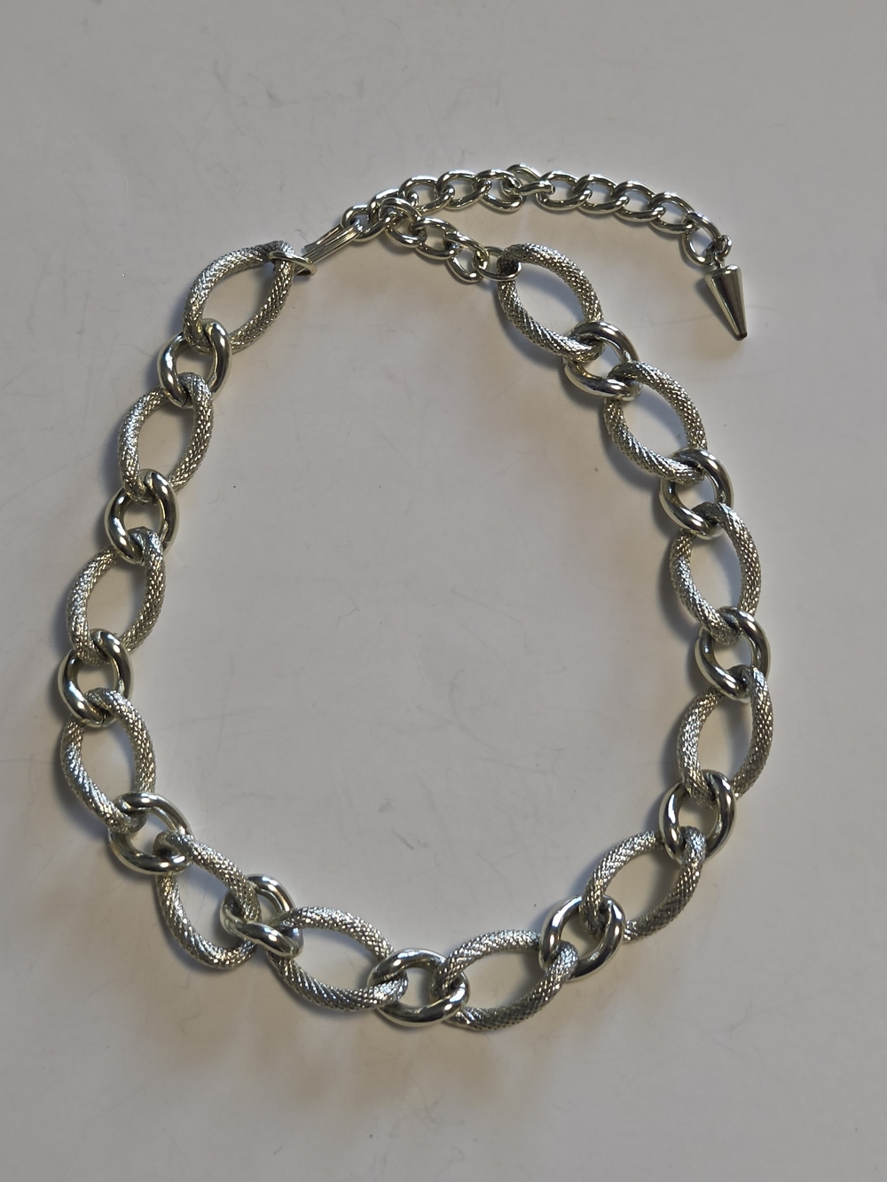 Unsigned Lightweight 18" Silver-Tone Textured & Polished Link Choker Necklace